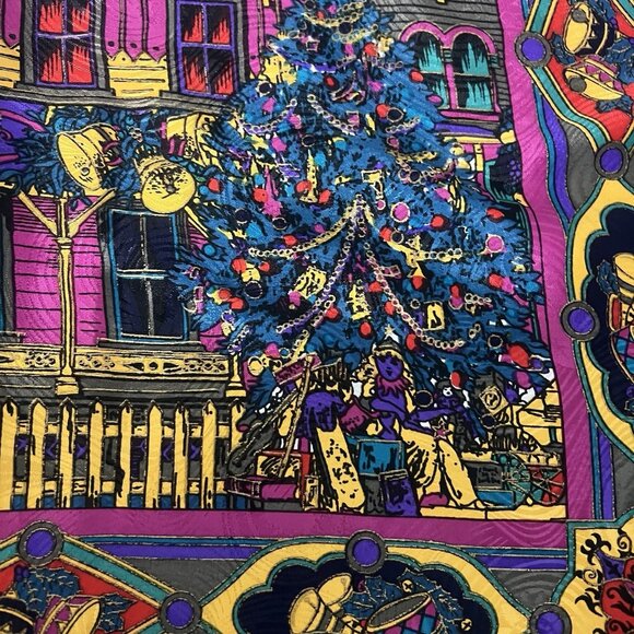 Oscar de la Renta Silk Scarf Village Street Scene Print Multicolor Square 30x30 - Picture 5 of 10